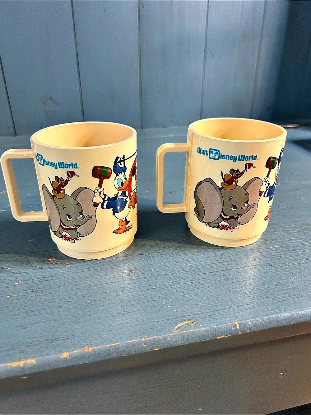 Walt Disney World  Dumbo Mickey Mouse Club Plastic Mugs - Set of 2 Vintage 1970s